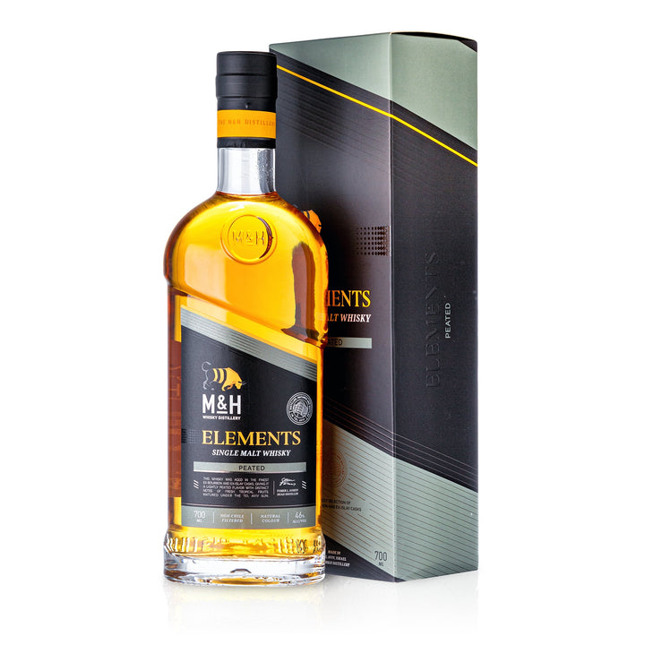 M&amp;H Elements Peated Single Malt Whisky in Geschenkverpackung