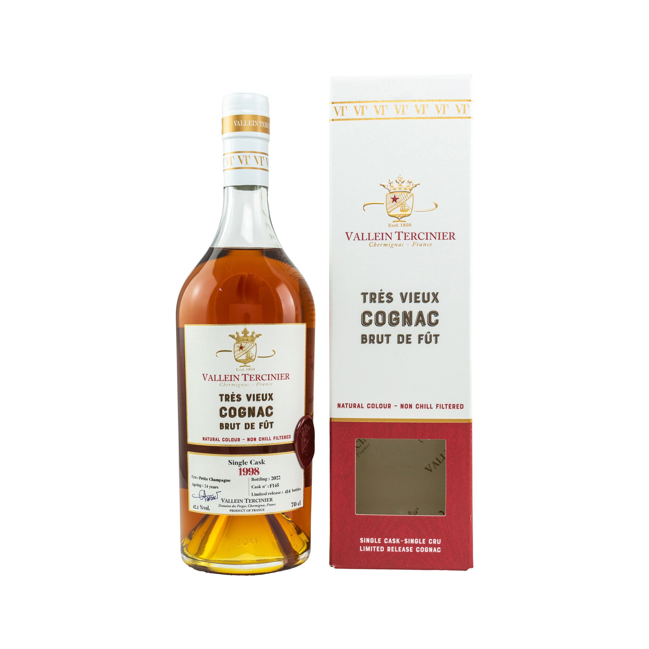Vallein Tercinier, Cognac Trés Vieux 1998 – Champagne 1998/2022 - 24 Jahre - Single Cask