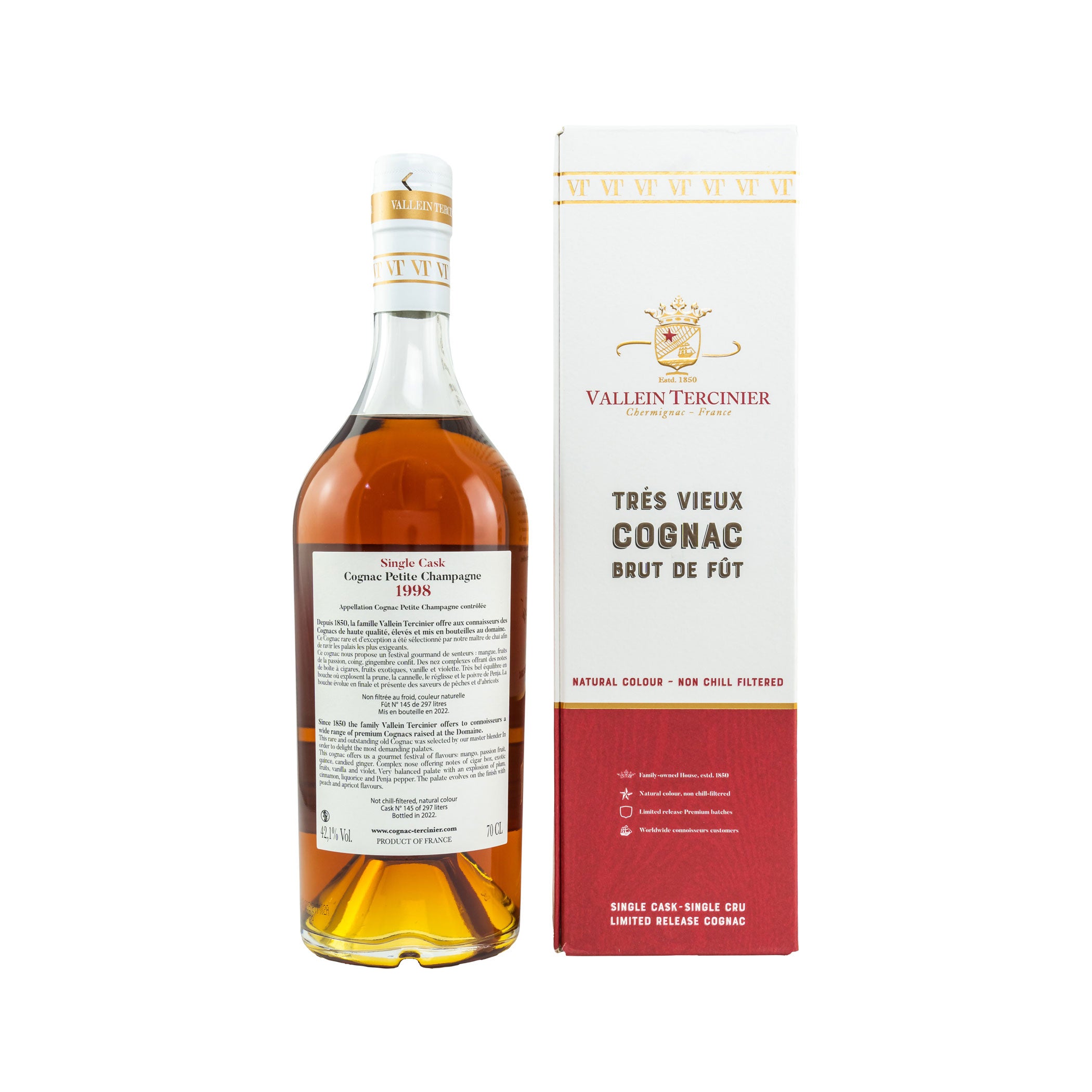 Vallein Tercinier, Cognac Trés Vieux 1998 – Champagne 1998/2022 - 24 Jahre - Single Cask