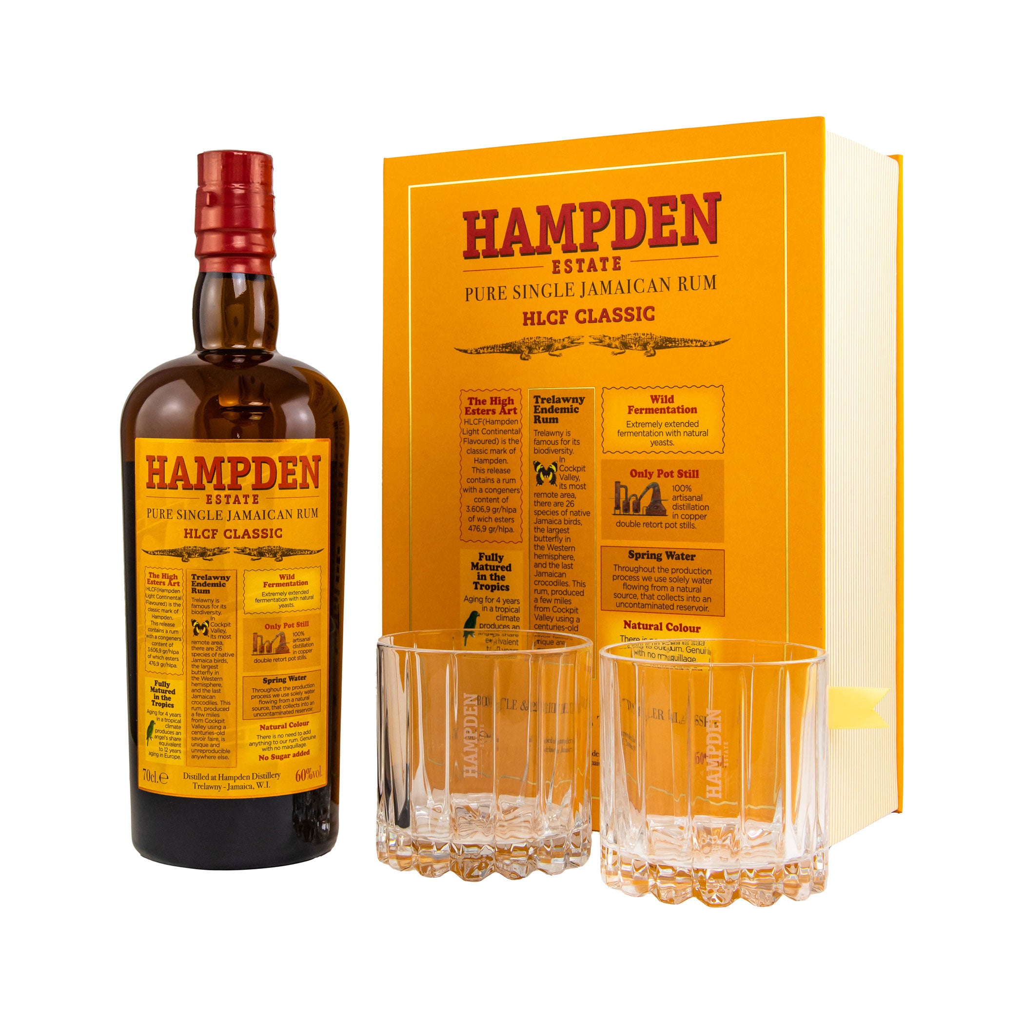 HAMPDEN HLCF Classic - Pure Single Jamaican Rum 60% in Buch + 2 Gläser