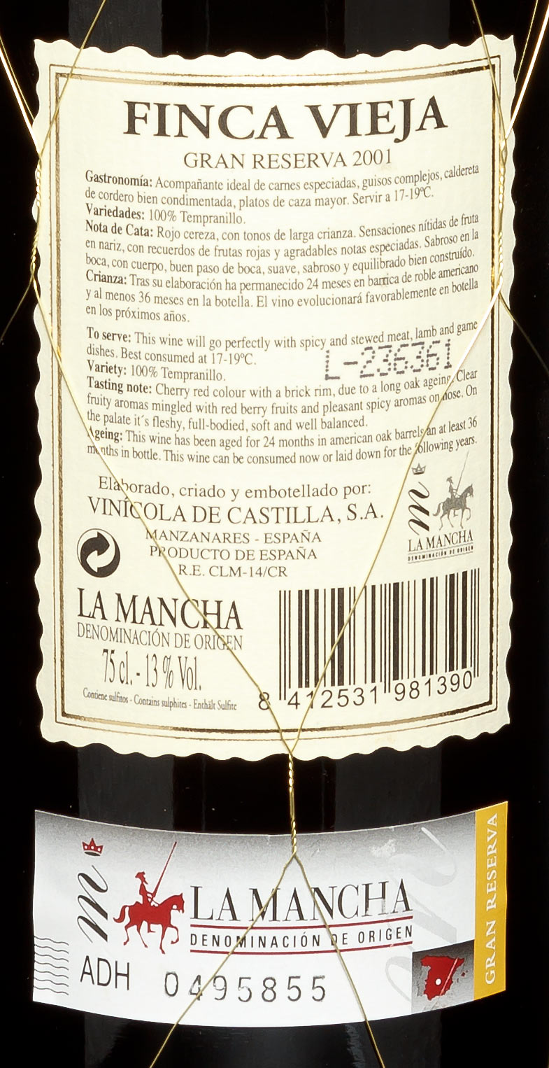 2001 Finca Vieja Grand Reserva D.O. La Mancha