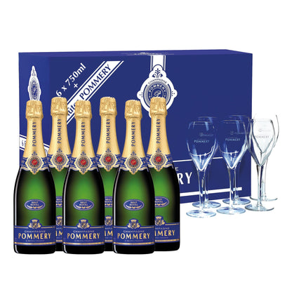 Pommery Brut Royal Geschenkset: 6 Flaschen + 6 Gläser
