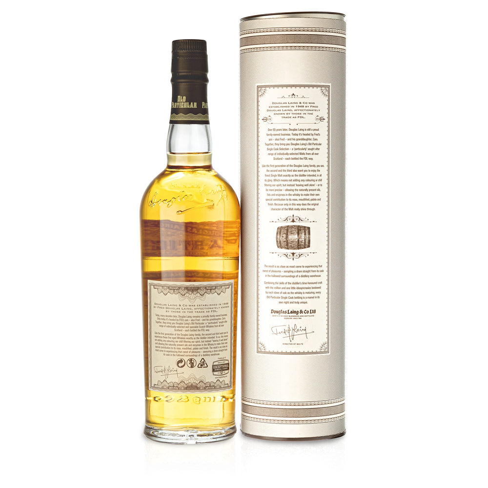 1 Flasche Auchentoshan 22 YO Old Particular Douglas Laing in Tube Rückseite