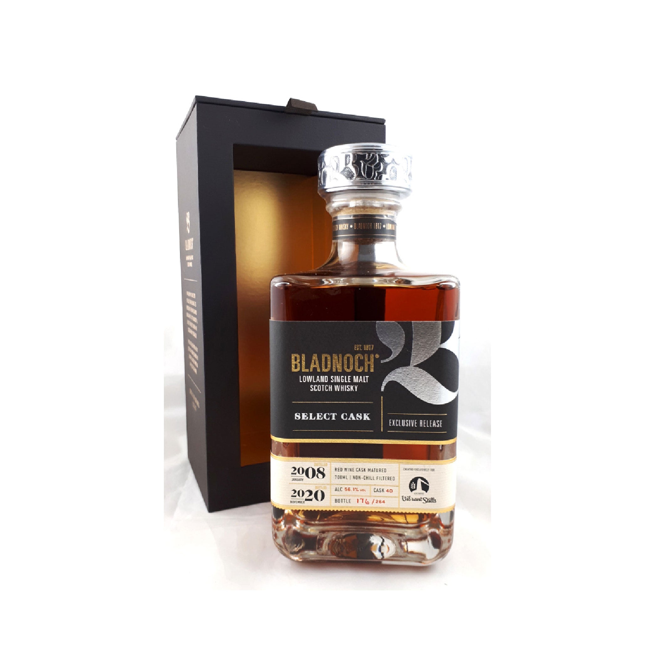 BLADNOCH, „Vibrant Stills“ Red Wine Cask, #40, 2008, 12 Jahre, 56,1 %