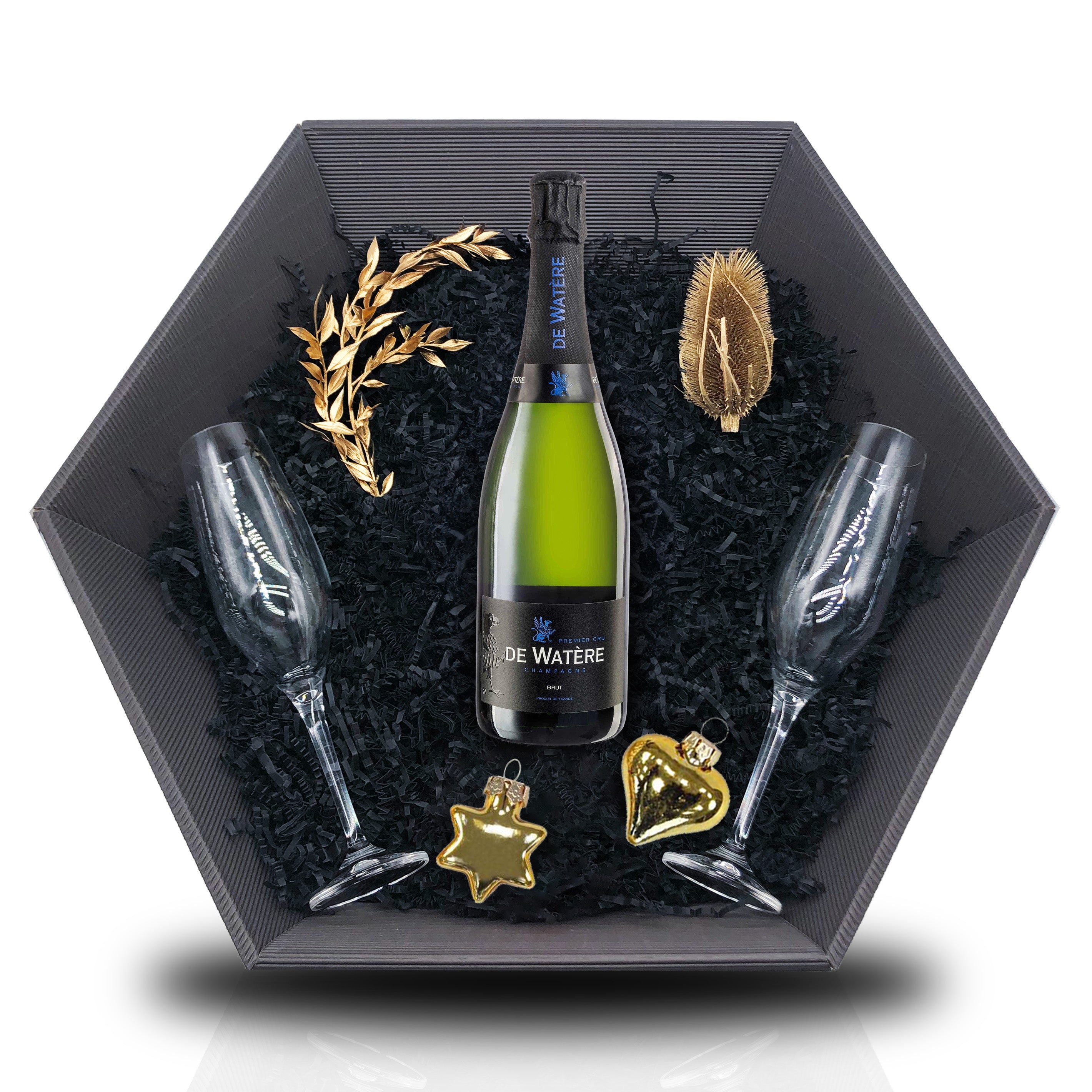 Champagne de Watère Prestige Brut Blanc in Geschenkpackung 0,75L 12,5% Vol Giftbasket
