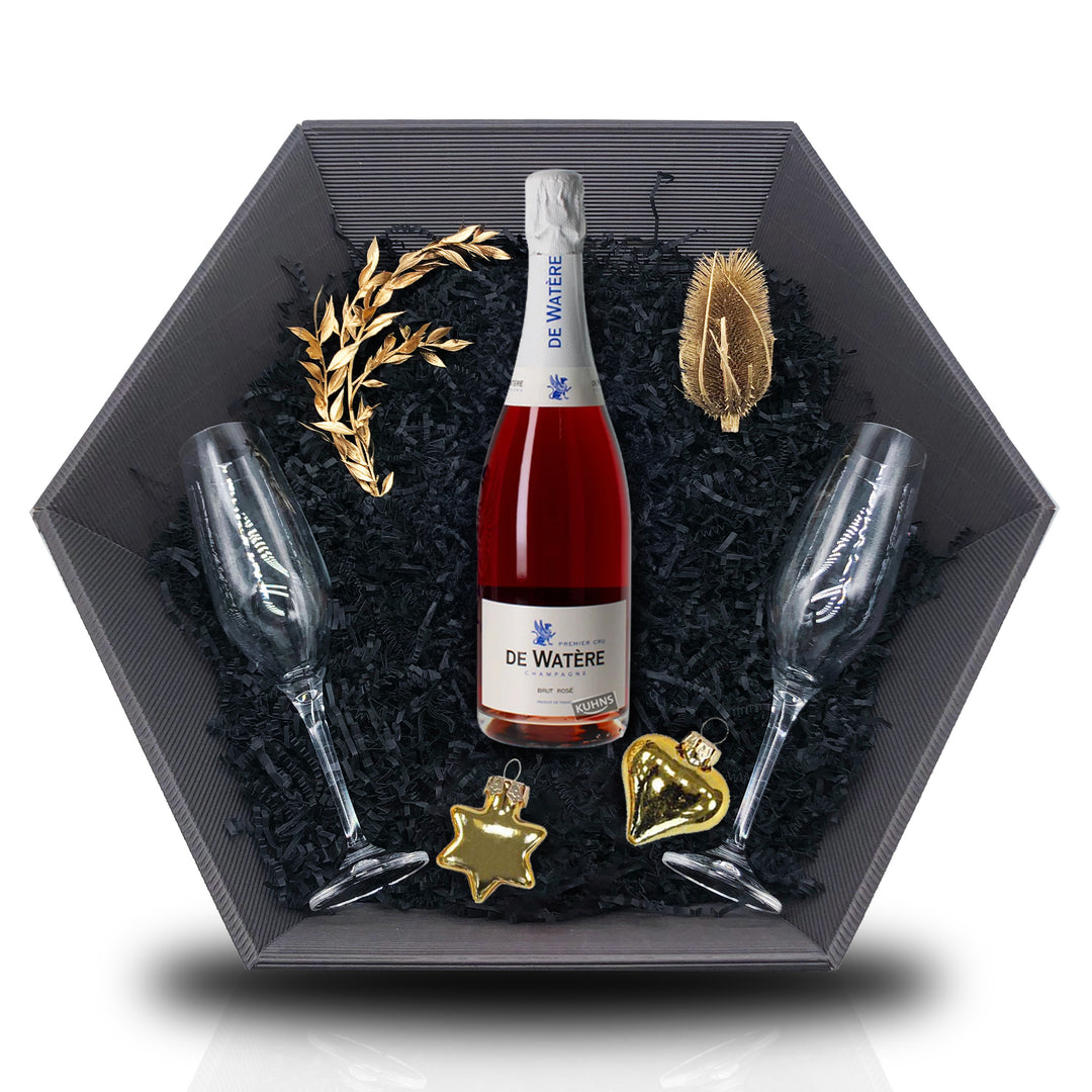 Champagne de Watère Prestige Brut Rosé in Geschenkpackung 0,75L 12,5% Vol Giftbasket