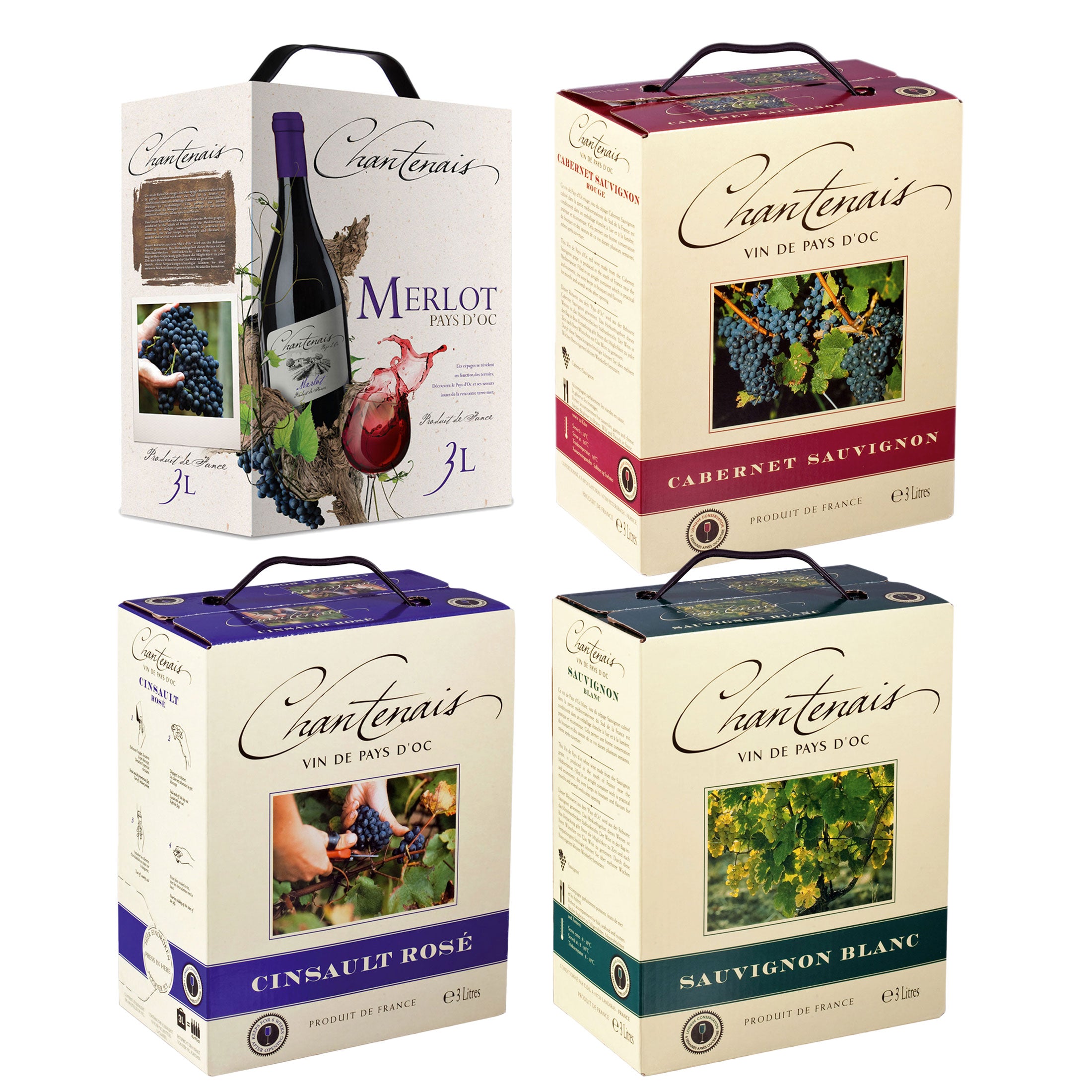 BIB 4 er Set Rot/Weiss/Rose -Cabernet-Sauvignon, Merlot, Cinsault, Sauvignon - Bag in Box Probierpaket