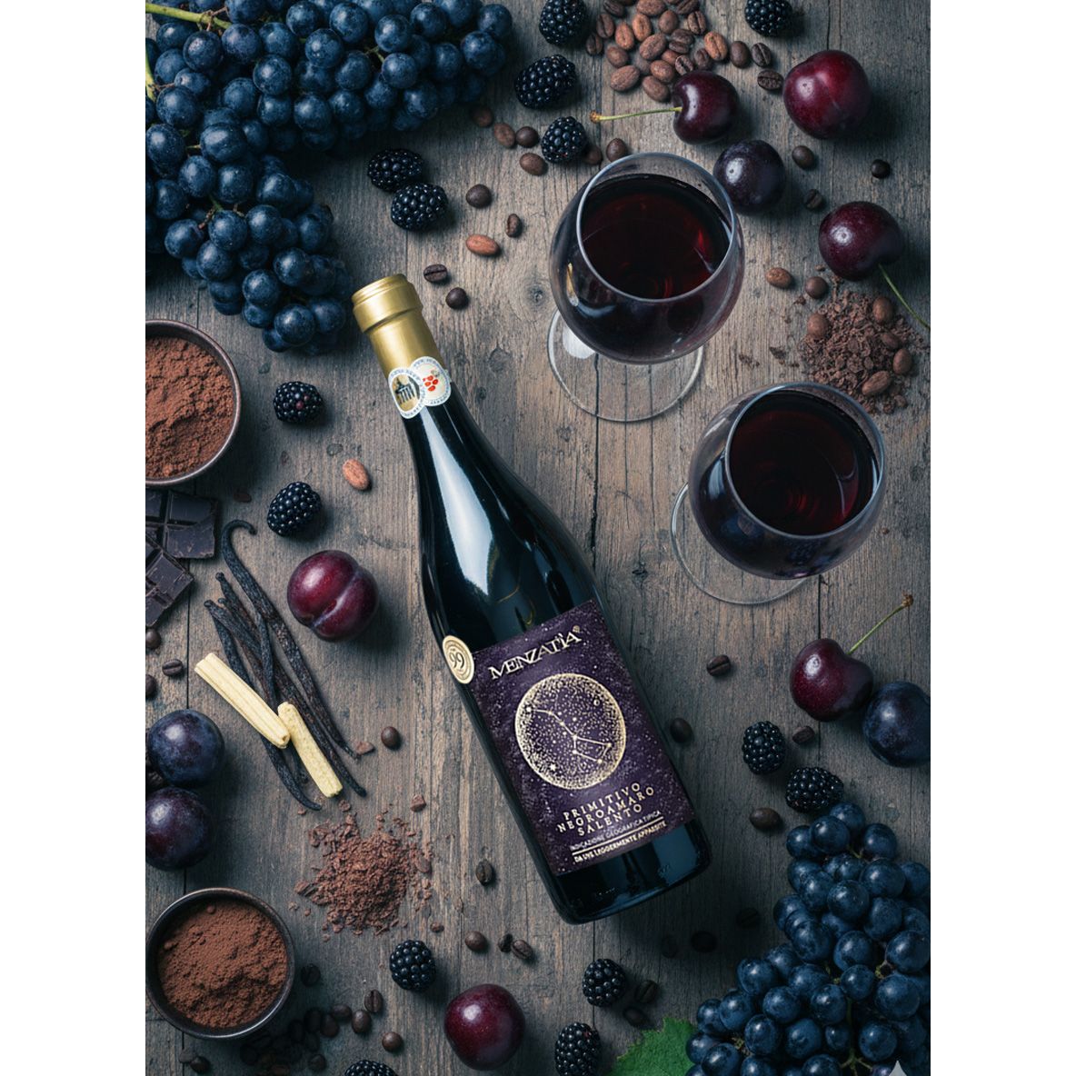 Menzatia Primitivo Negroamaro Salento IGT Rotwein Fruchtig 13,5% vol 0,75 L