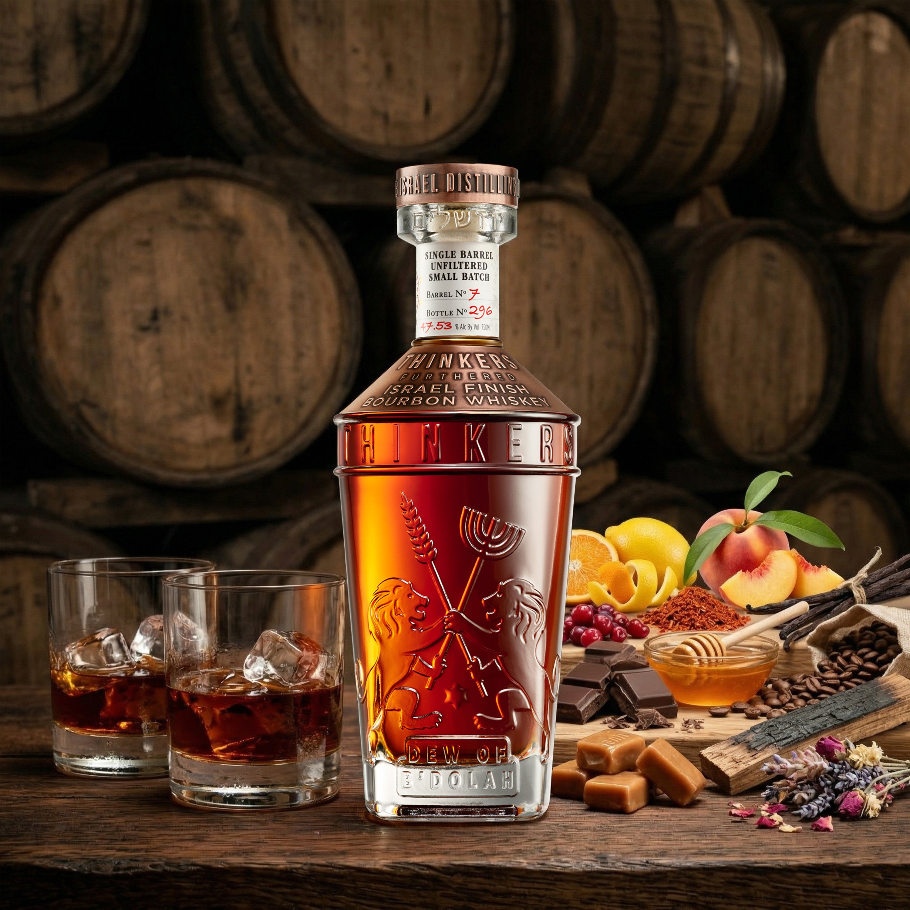 Thinkers Dew of B'Dolah Bourbon Whiskey - 700ml, 47% vol – Flavors of Vanilla, Toffee & Chocolate