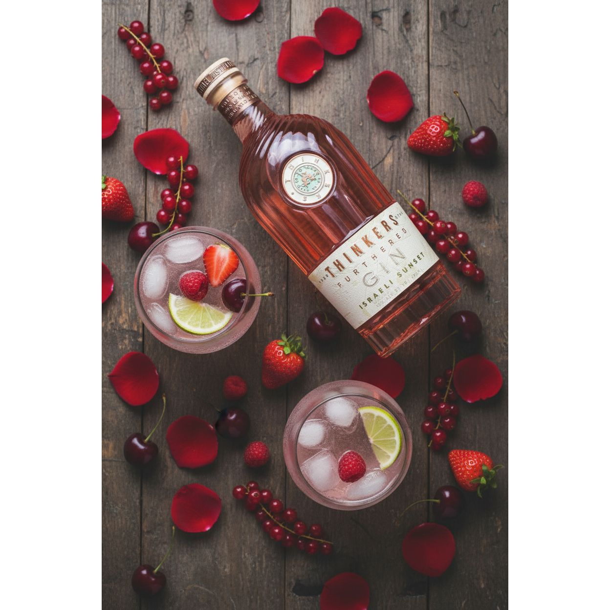 Thinkers Sunset Gin - New World Gin with Rose Petals & Red Berries - 700ml, 40% vol