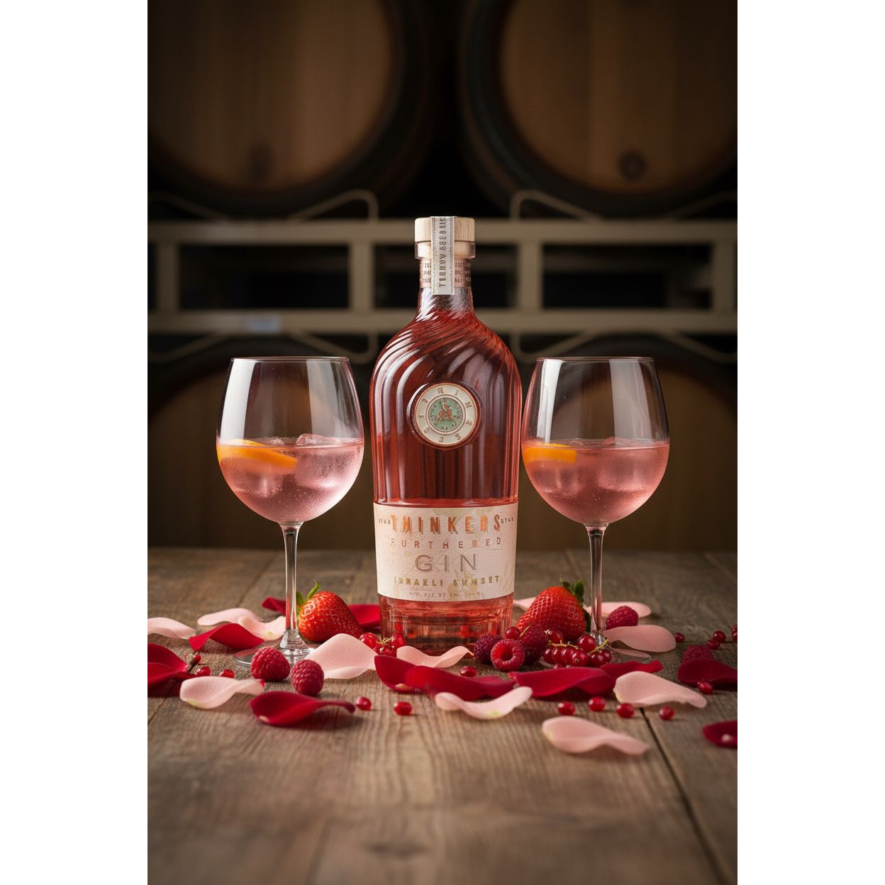 Thinkers Sunset Gin - New World Gin with Rose Petals & Red Berries - 700ml, 40% vol