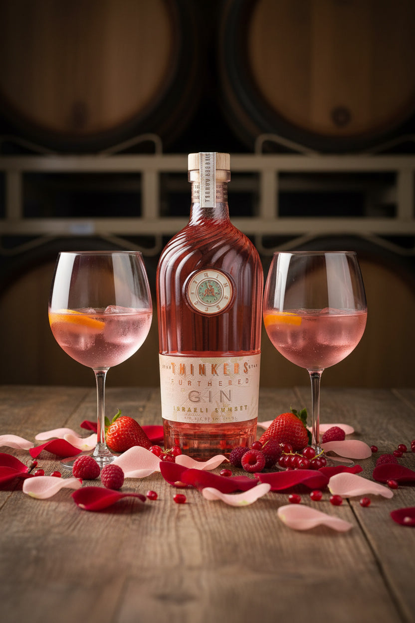 Thinkers Sunset Gin - New World Gin mit Rosenblättern & roten Früchten - 700ml, 40% vol