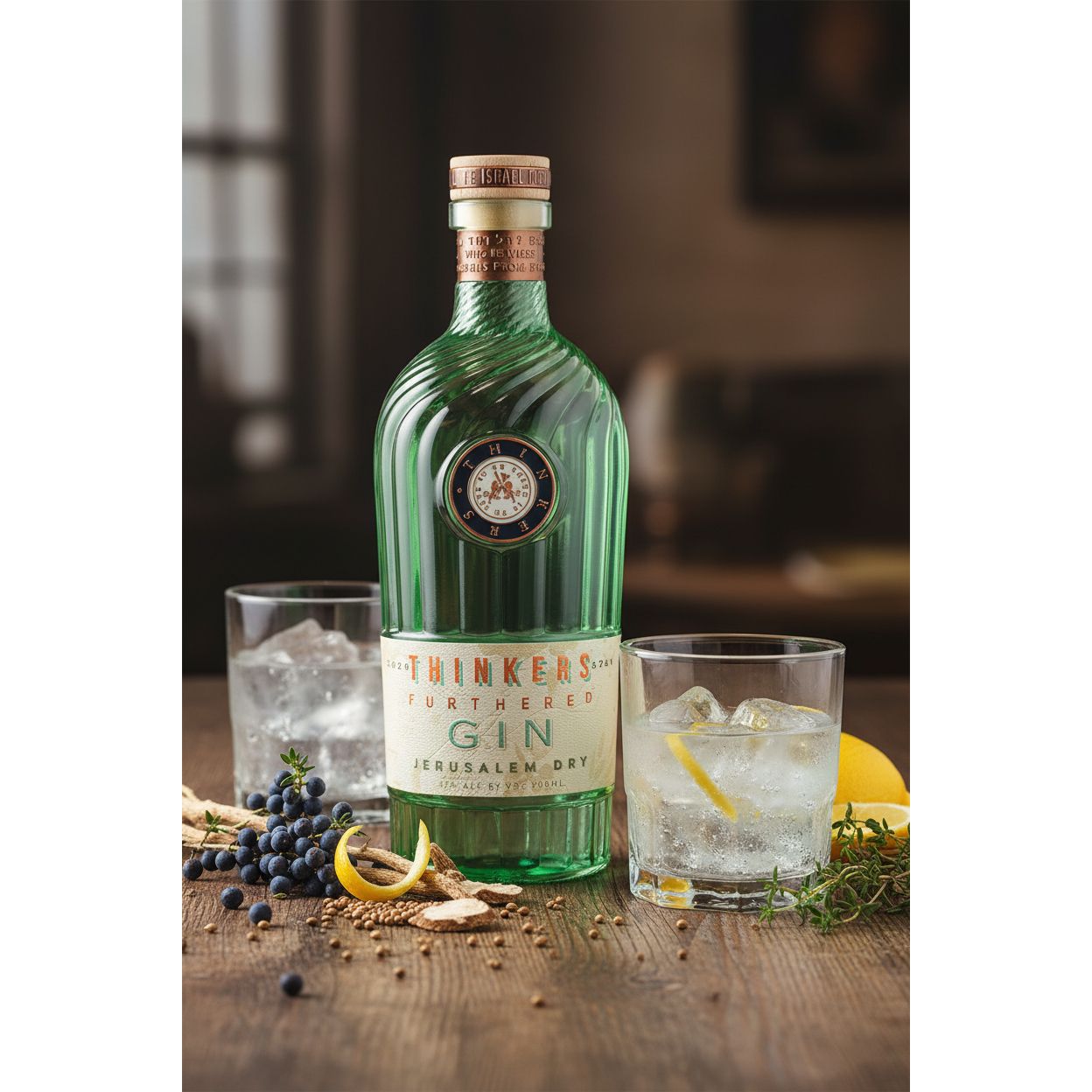 Thinkers Premium Jerusalem Gin - Handcrafted with Botanicals – 700ml, 42% vol