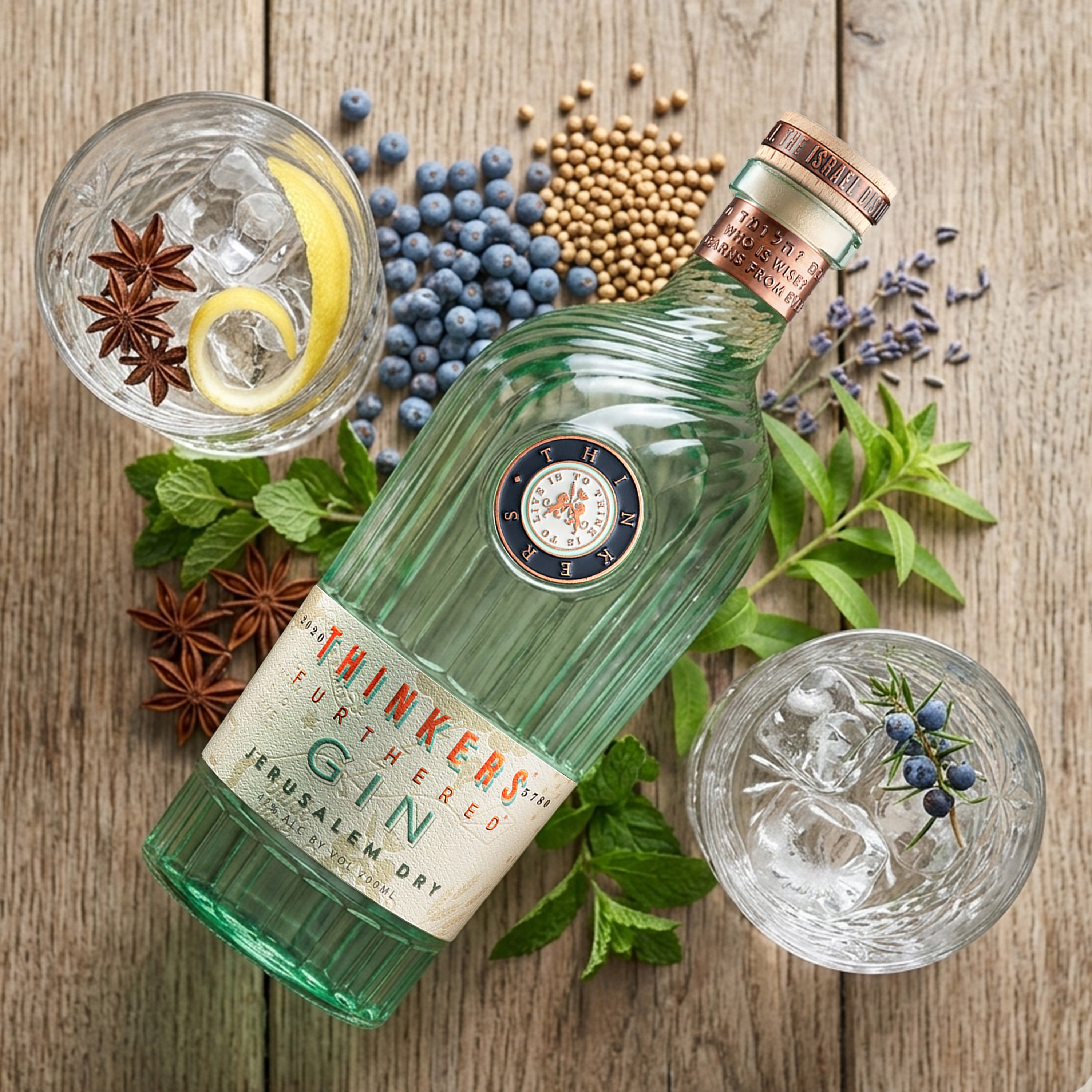 Thinkers Premium Jerusalem Gin - Handcrafted with Botanicals – 700ml, 42% vol