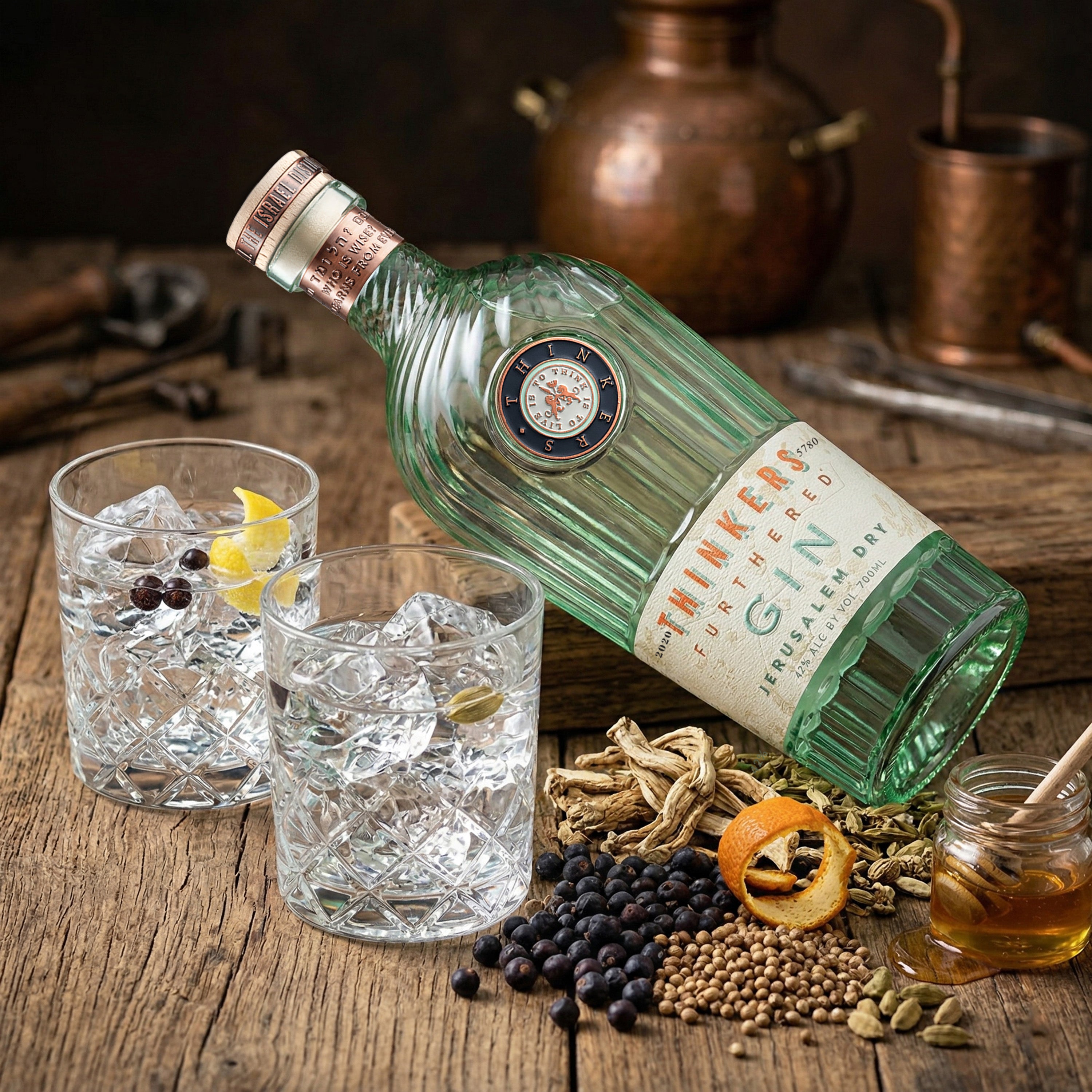 Thinkers Premium Jerusalem Gin - Handcrafted with Botanicals – 700ml, 42% vol