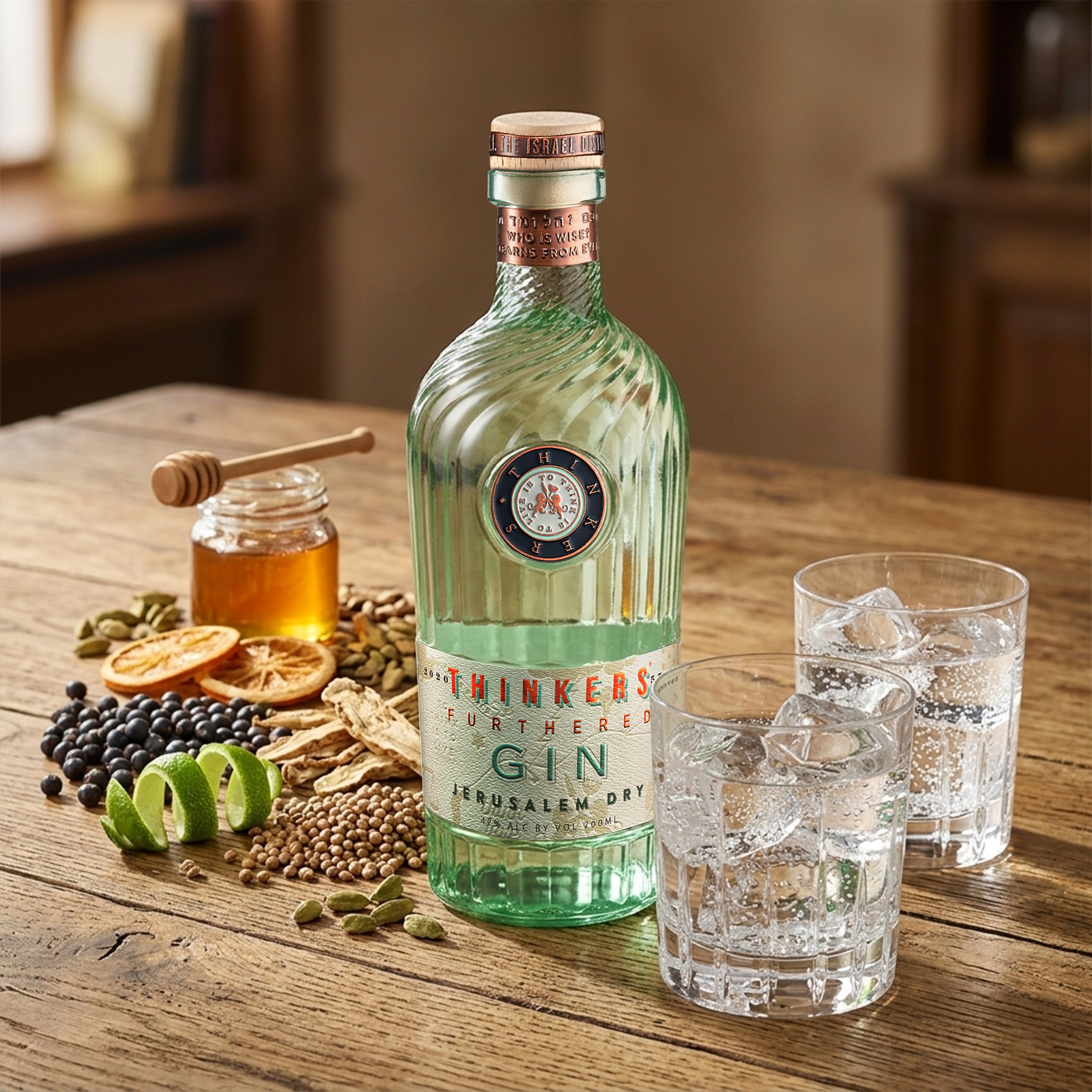 Thinkers Premium Jerusalem Gin - Handcrafted with Botanicals – 700ml, 42% vol