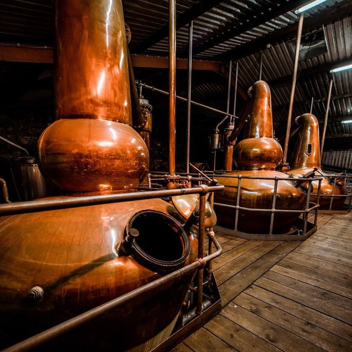 Kupferne Brennblasen in einer Destillerie – fruchtige, blumige Whiskys