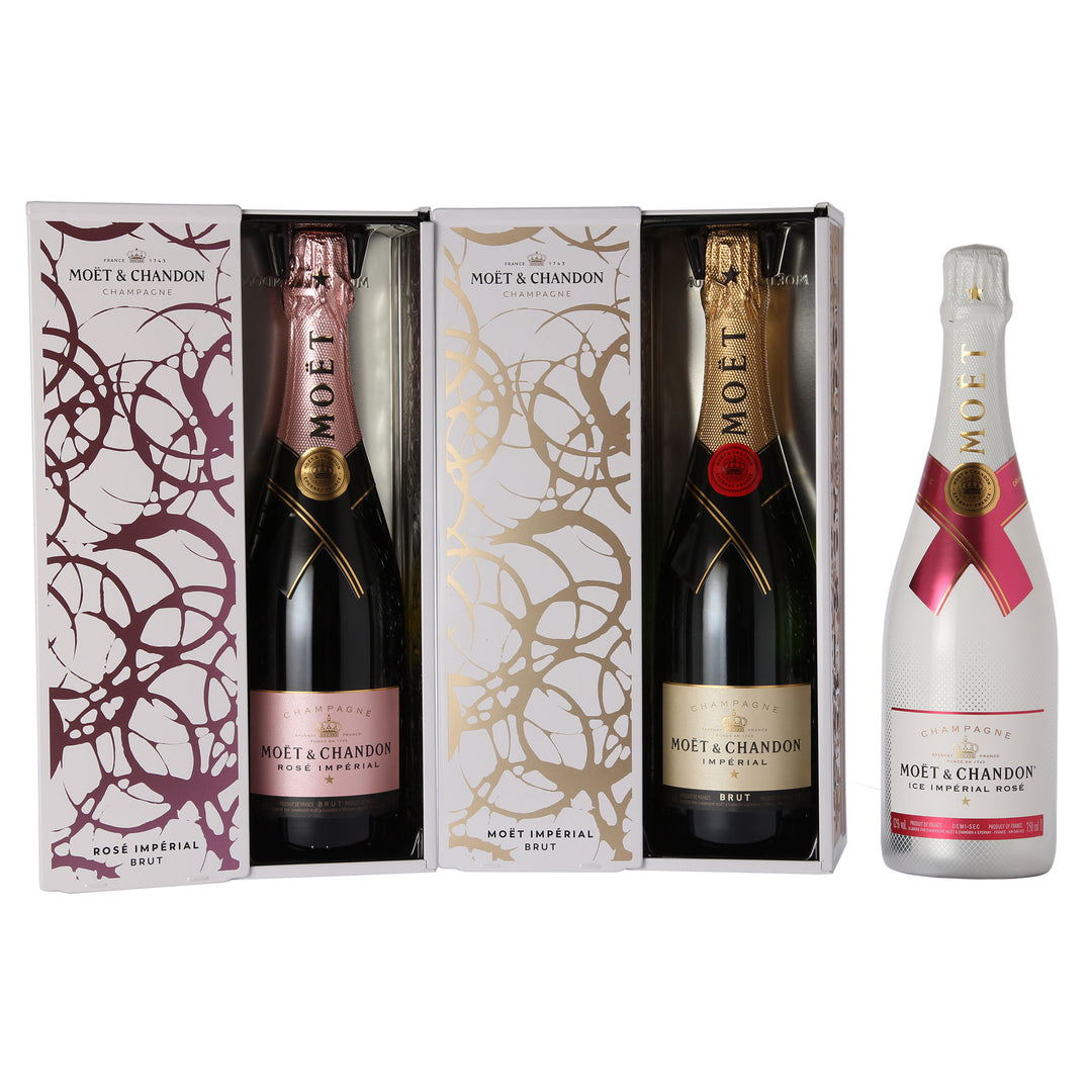 Feinste Weine - Moët & Chandon 3er Champagner-Set - Champagnerpaket mit drei ikonischen Champagner (3 x 0,75 l)